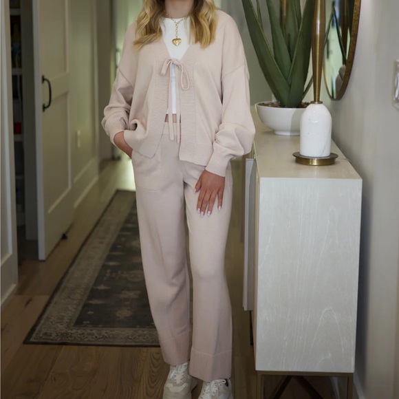 Free People Pants - Free People Cream Knit Wide-Leg Pant & Cardigan Set